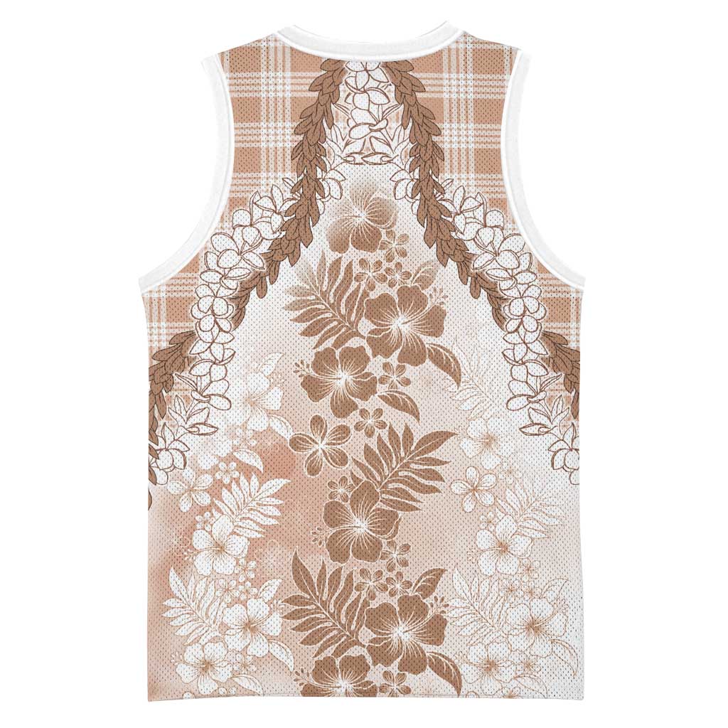Aloha Hawaii Palaka Basketball Jersey Beige Plumeria Lei - Polynesian Pride