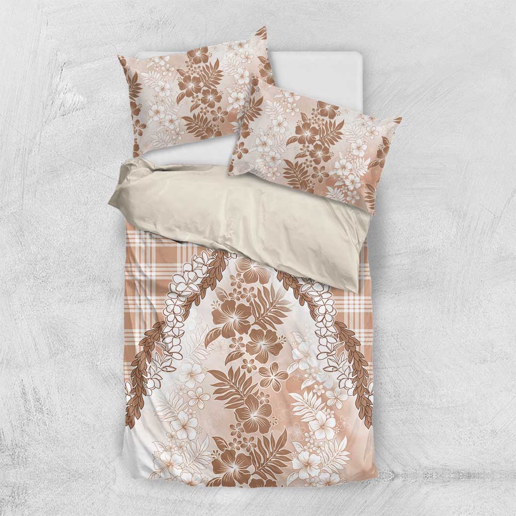 Aloha Hawaii Palaka Bedding Set Beige Plumeria Lei - Polynesian Pride