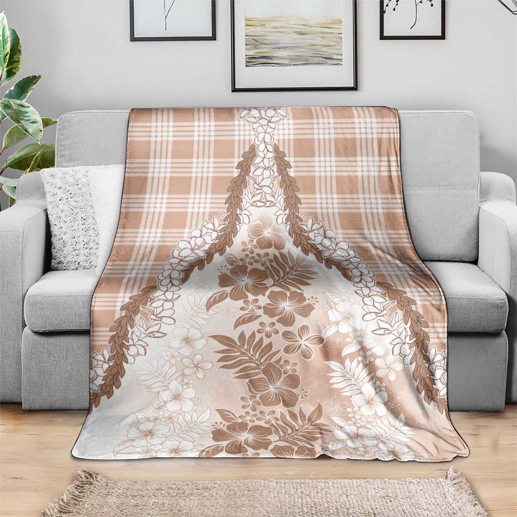 Aloha Hawaii Palaka Blanket Beige Plumeria Lei - Polynesian Pride