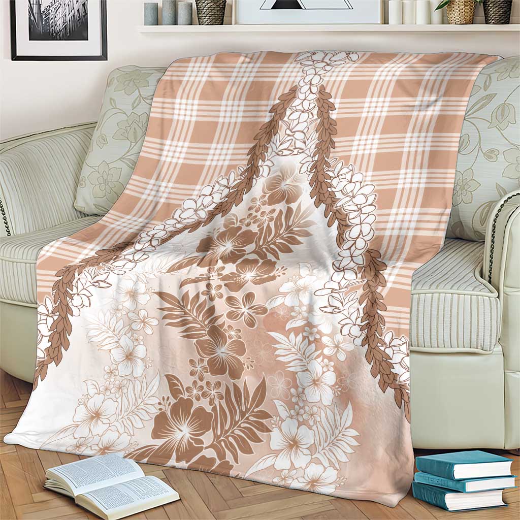 Aloha Hawaii Palaka Blanket Beige Plumeria Lei - Polynesian Pride