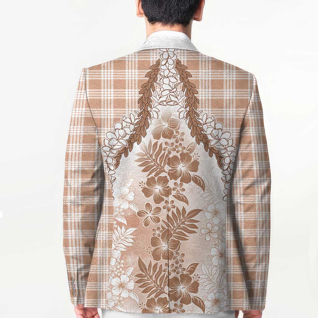 Aloha Hawaii Palaka Blazer Beige Plumeria Lei - Polynesian Pride
