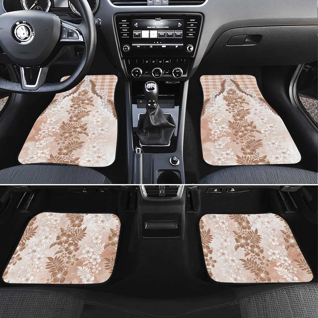 Aloha Hawaii Palaka Car Mats Beige Plumeria Lei - Polynesian Pride