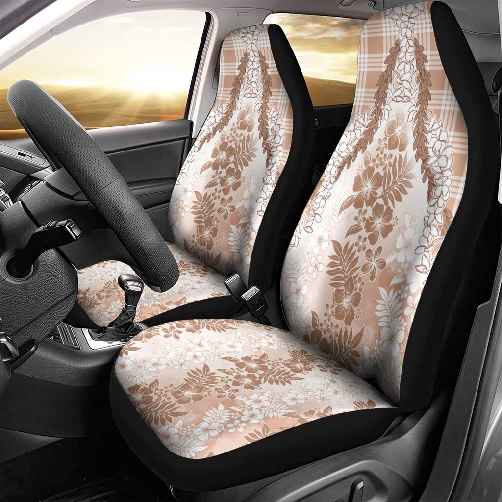 Aloha Hawaii Palaka Car Seat Cover Beige Plumeria Lei - Polynesian Pride