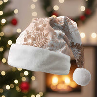 Aloha Hawaii Palaka Christmas Santa Hat Beige Plumeria Lei - Polynesian Pride