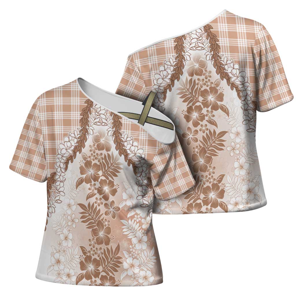 Aloha Hawaii Palaka Cross Shoulder Shirt Beige Plumeria Lei - Polynesian Pride
