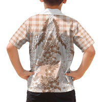 Aloha Hawaii Palaka Family Matching Long Sleeve Bodycon Dress and Hawaiian Shirt Beige Plumeria Lei - Polynesian Pride