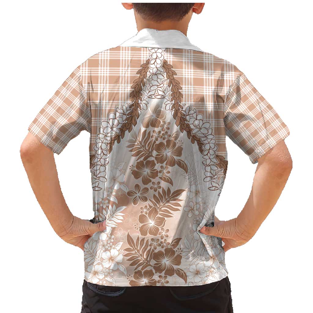 Aloha Hawaii Palaka Family Matching Mermaid Dress and Hawaiian Shirt Beige Plumeria Lei - Polynesian Pride