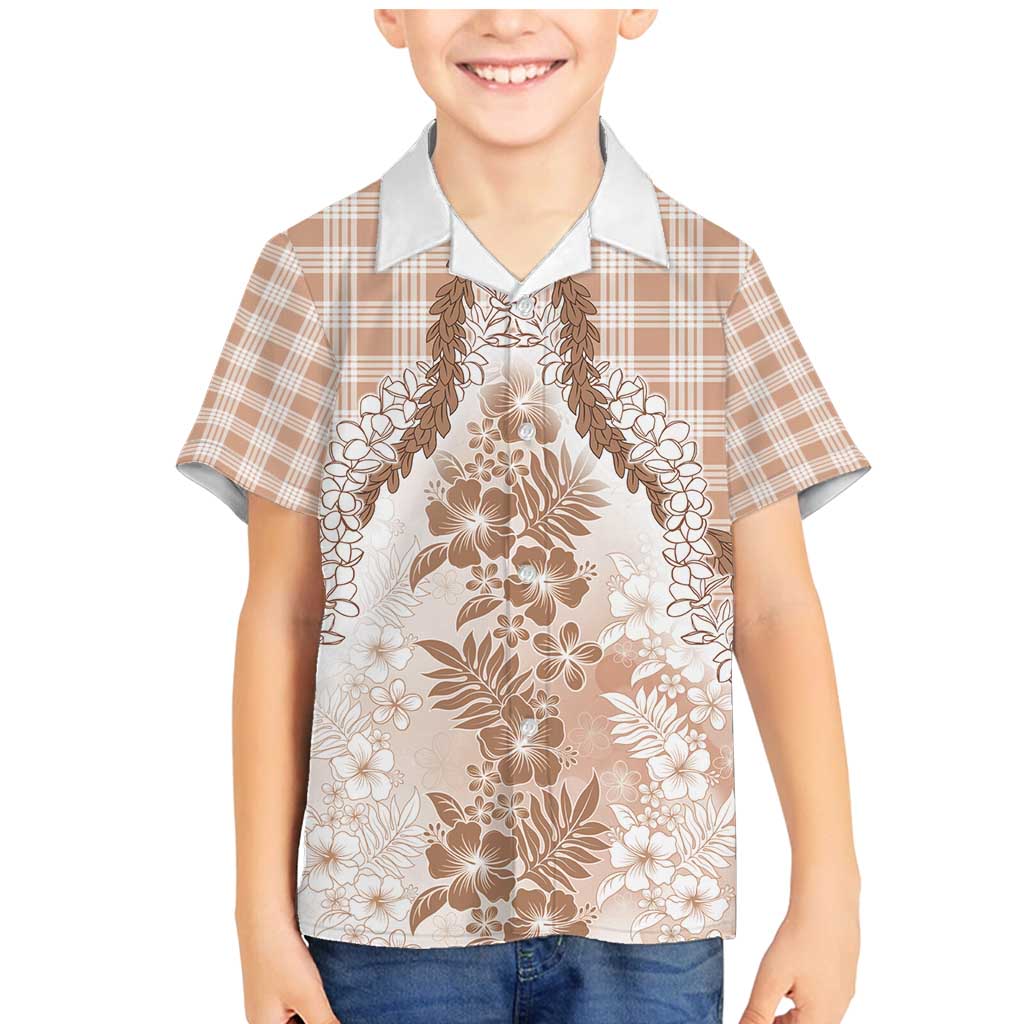 Aloha Hawaii Palaka Family Matching Mermaid Dress and Hawaiian Shirt Beige Plumeria Lei - Polynesian Pride