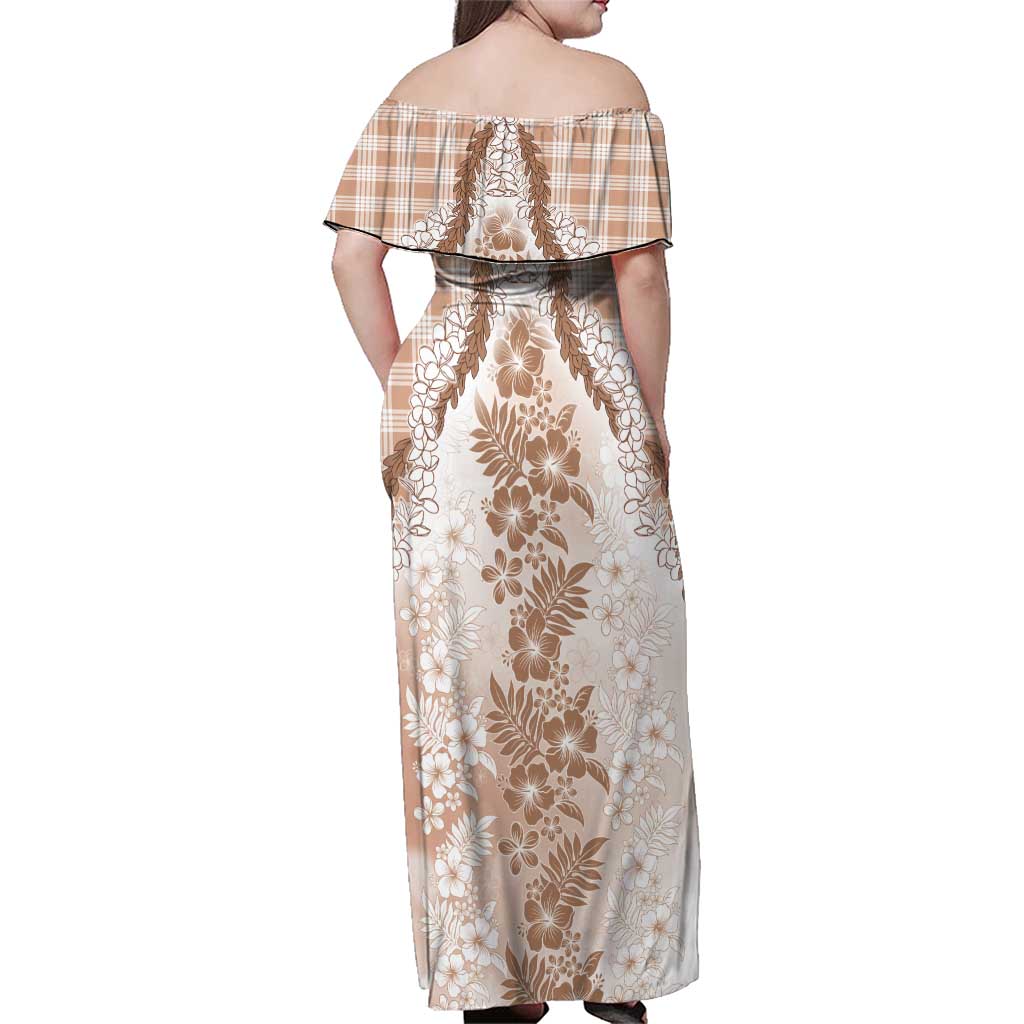 Aloha Hawaii Palaka Family Matching Off Shoulder Maxi Dress and Hawaiian Shirt Beige Plumeria Lei - Polynesian Pride