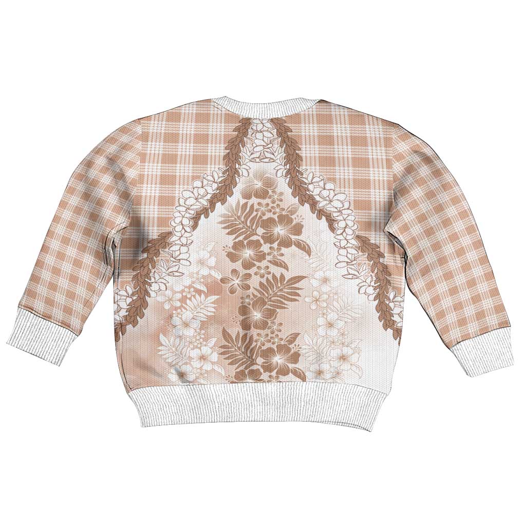 Aloha Hawaii Palaka Kid Ugly Christmas Sweater Beige Plumeria Lei - Polynesian Pride