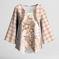 Aloha Hawaii Palaka Kimono Sleeve Blouse Beige Plumeria Lei - Polynesian Pride