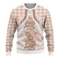 Aloha Hawaii Palaka Ugly Christmas Sweater Beige Plumeria Lei - Polynesian Pride