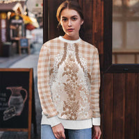 Aloha Hawaii Palaka Ugly Christmas Sweater Beige Plumeria Lei - Polynesian Pride