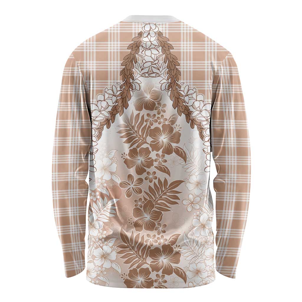 Aloha Hawaii Palaka Long Sleeve Shirt Beige Plumeria Lei - Polynesian Pride