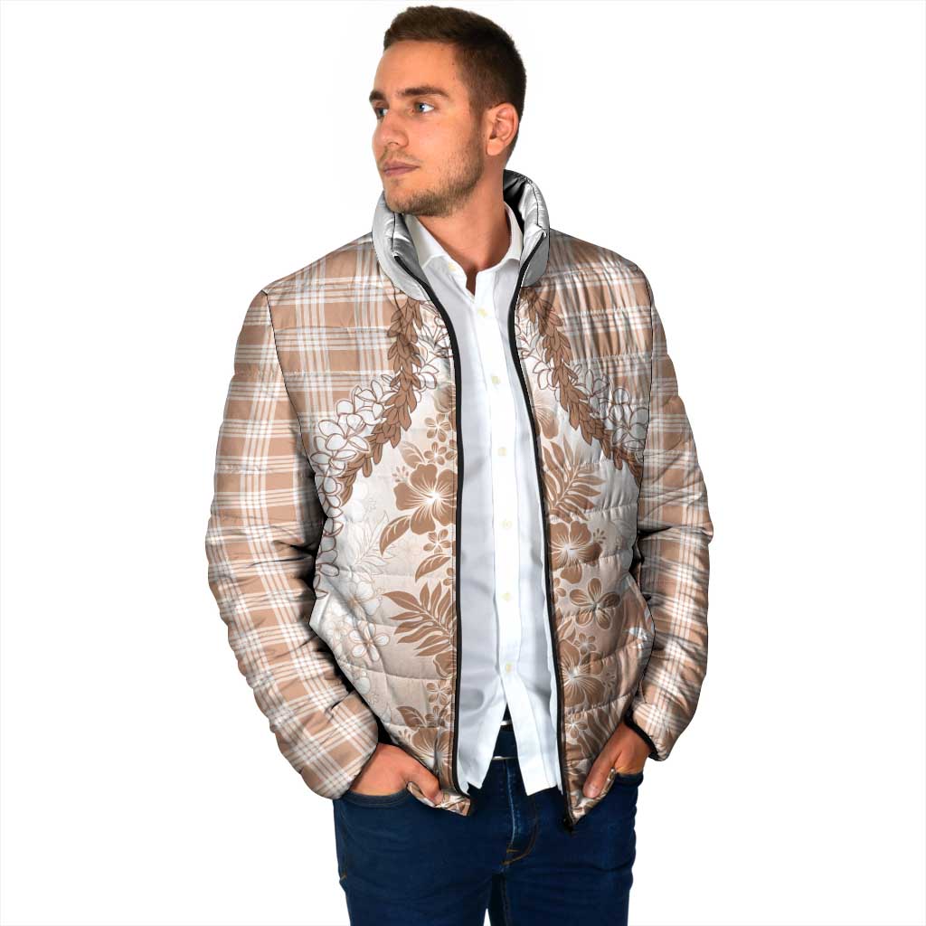 Aloha Hawaii Palaka Padded Jacket Beige Plumeria Lei - Polynesian Pride