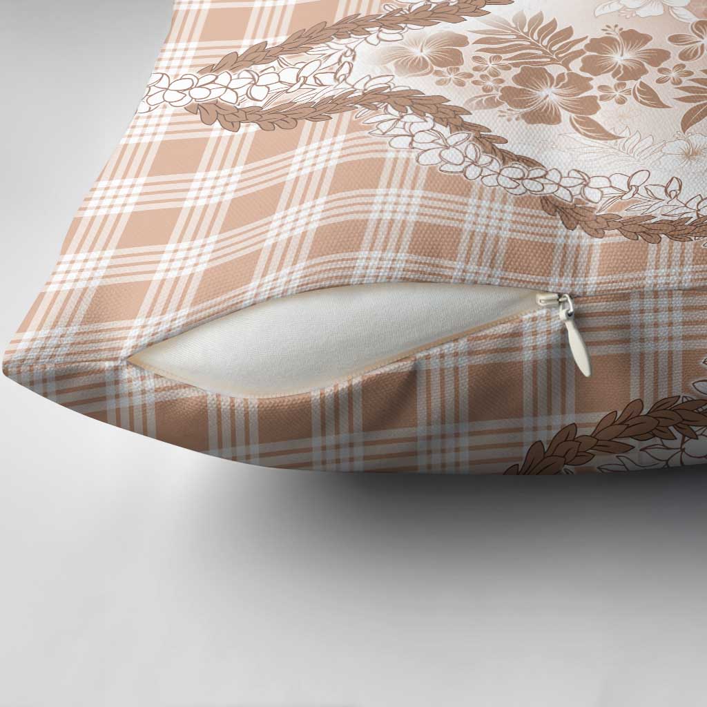 Aloha Hawaii Palaka Pillow Cover Beige Plumeria Lei - Polynesian Pride