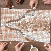 Aloha Hawaii Palaka Puzzle Beige Plumeria Lei - Polynesian Pride