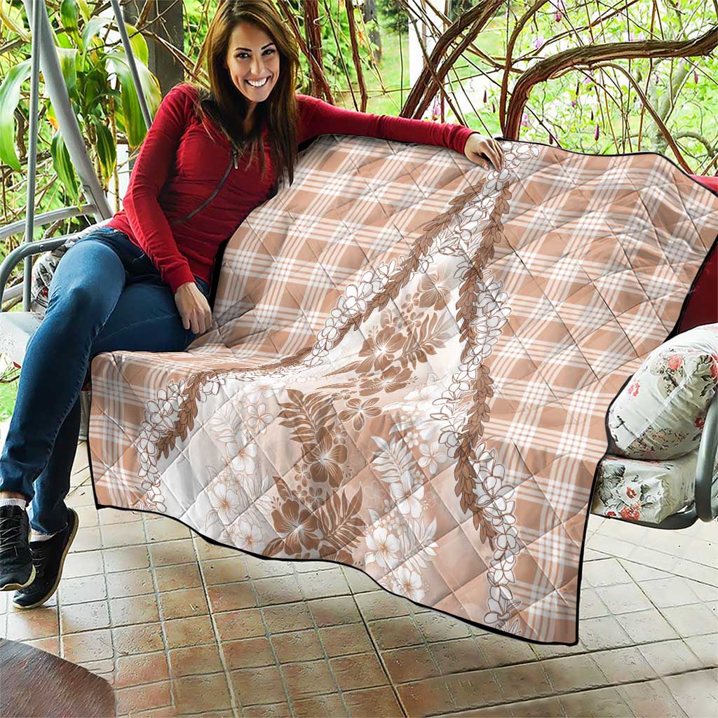 Aloha Hawaii Palaka Quilt Beige Plumeria Lei - Polynesian Pride