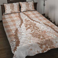 Aloha Hawaii Palaka Quilt Bed Set Beige Plumeria Lei - Polynesian Pride