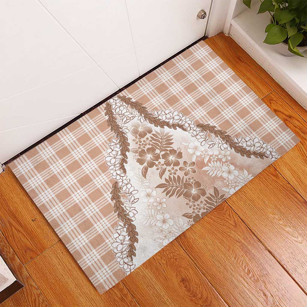 Aloha Hawaii Palaka Rubber Doormat Beige Plumeria Lei - Polynesian Pride
