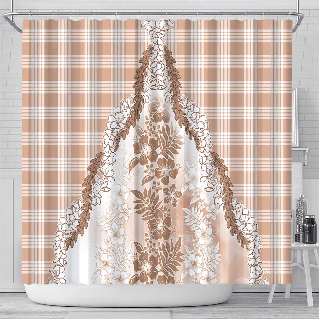 Aloha Hawaii Palaka Shower Curtain Beige Plumeria Lei - Polynesian Pride