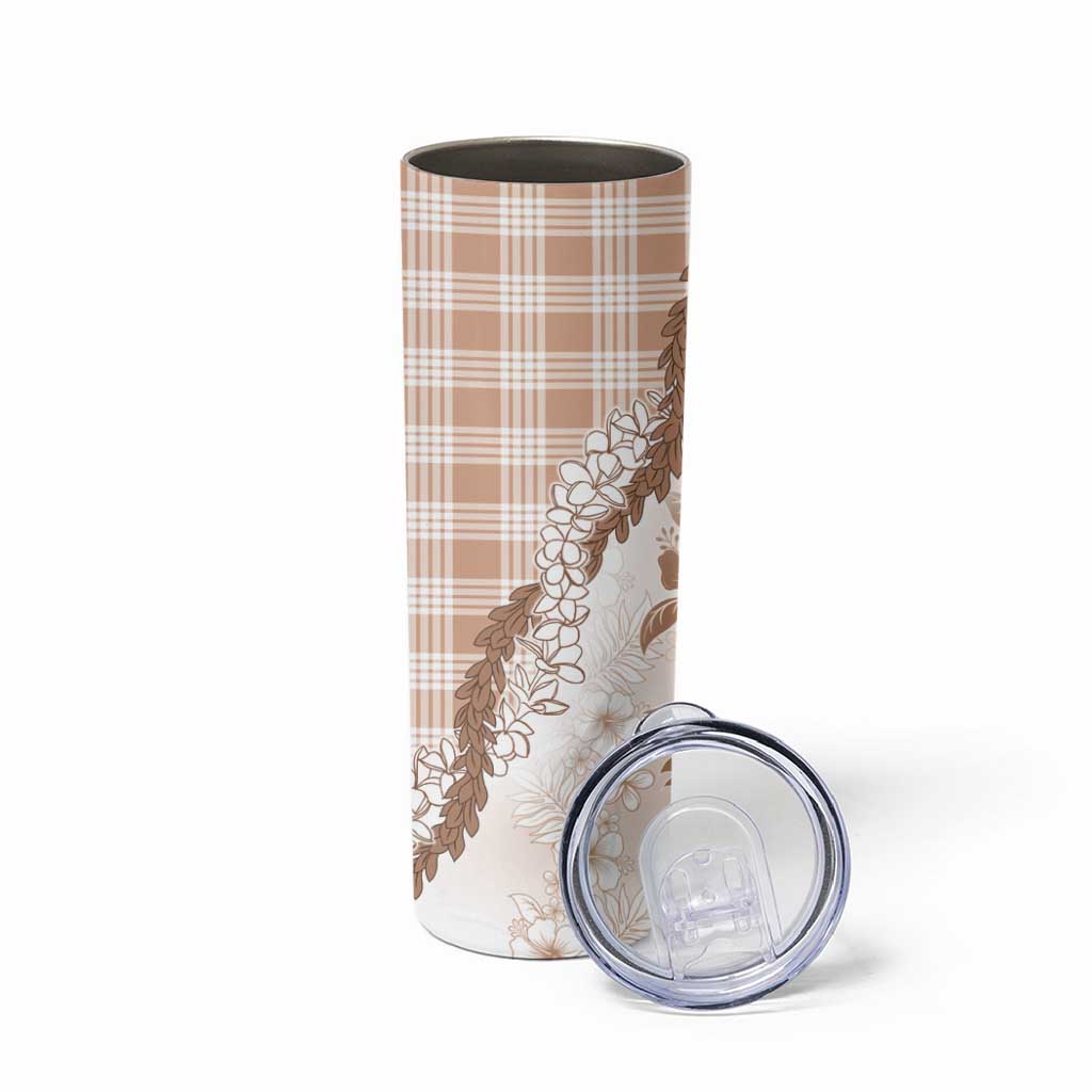 Aloha Hawaii Palaka Skinny Tumbler Beige Plumeria Lei - Polynesian Pride
