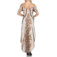 Aloha Hawaii Palaka Summer Maxi Dress Beige Plumeria Lei - Polynesian Pride