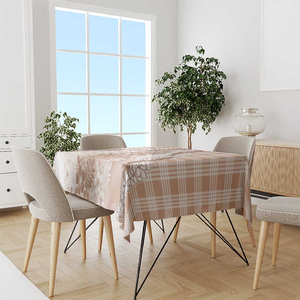 Aloha Hawaii Palaka Tablecloth Beige Plumeria Lei - Polynesian Pride