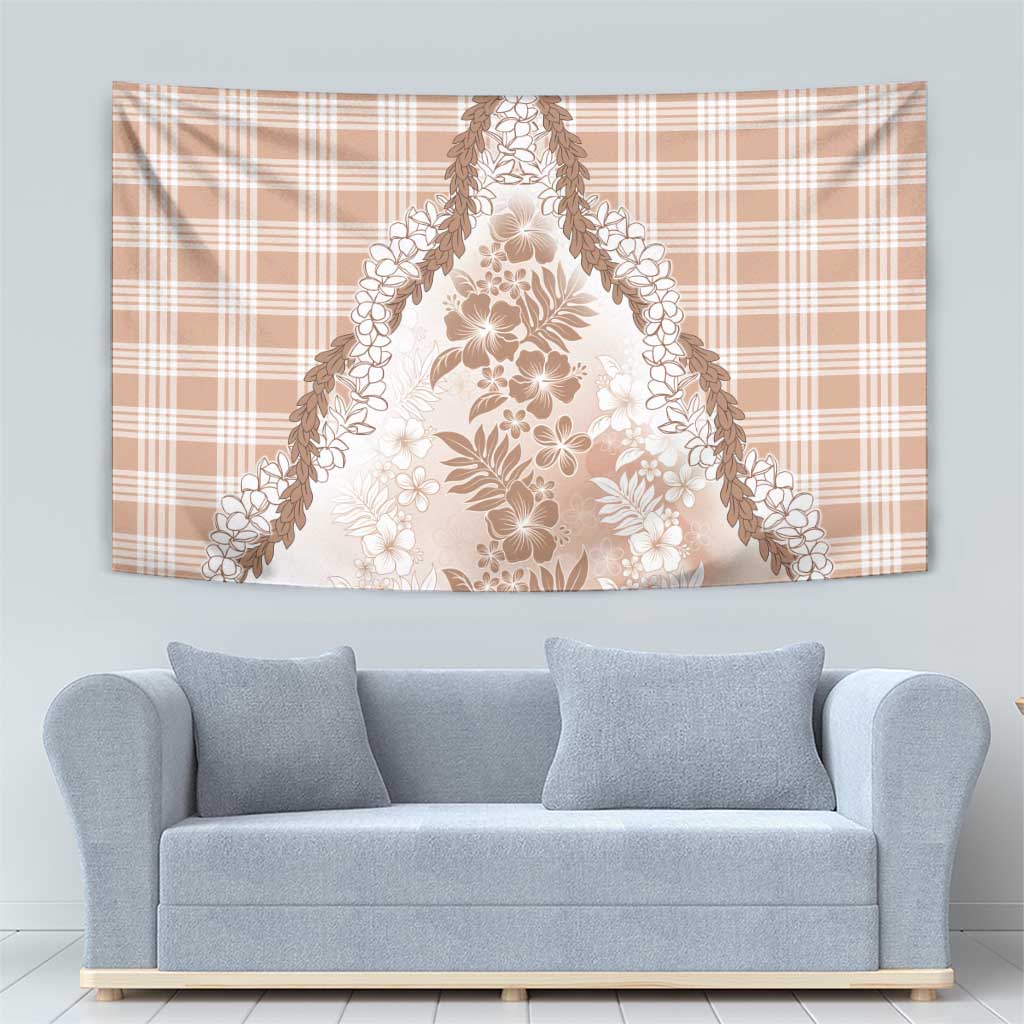 Aloha Hawaii Palaka Tapestry Beige Plumeria Lei - Polynesian Pride