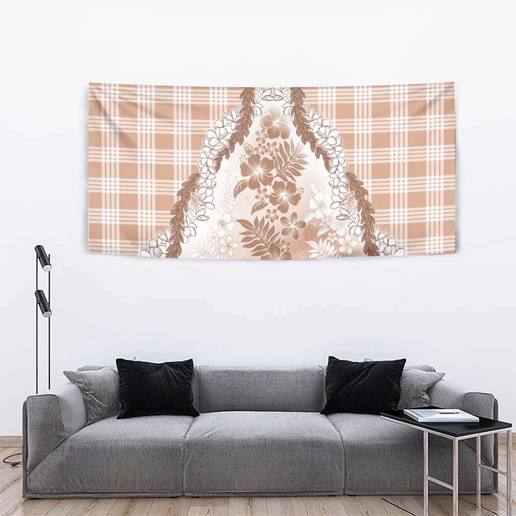 Aloha Hawaii Palaka Tapestry Beige Plumeria Lei - Polynesian Pride