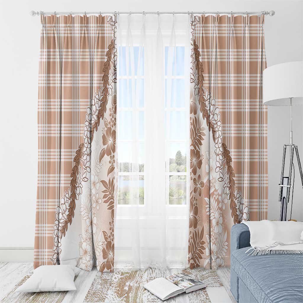Aloha Hawaii Palaka Window Curtain Beige Plumeria Lei - Polynesian Pride