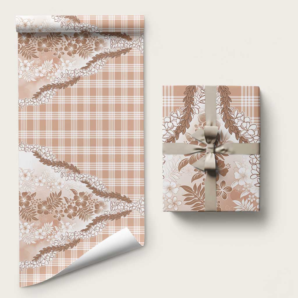 Aloha Hawaii Palaka Wrapping Paper Beige Plumeria Lei