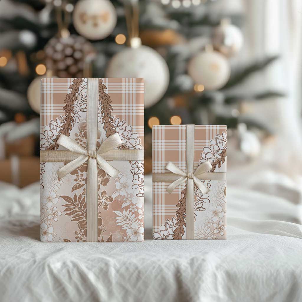 Aloha Hawaii Palaka Wrapping Paper Beige Plumeria Lei