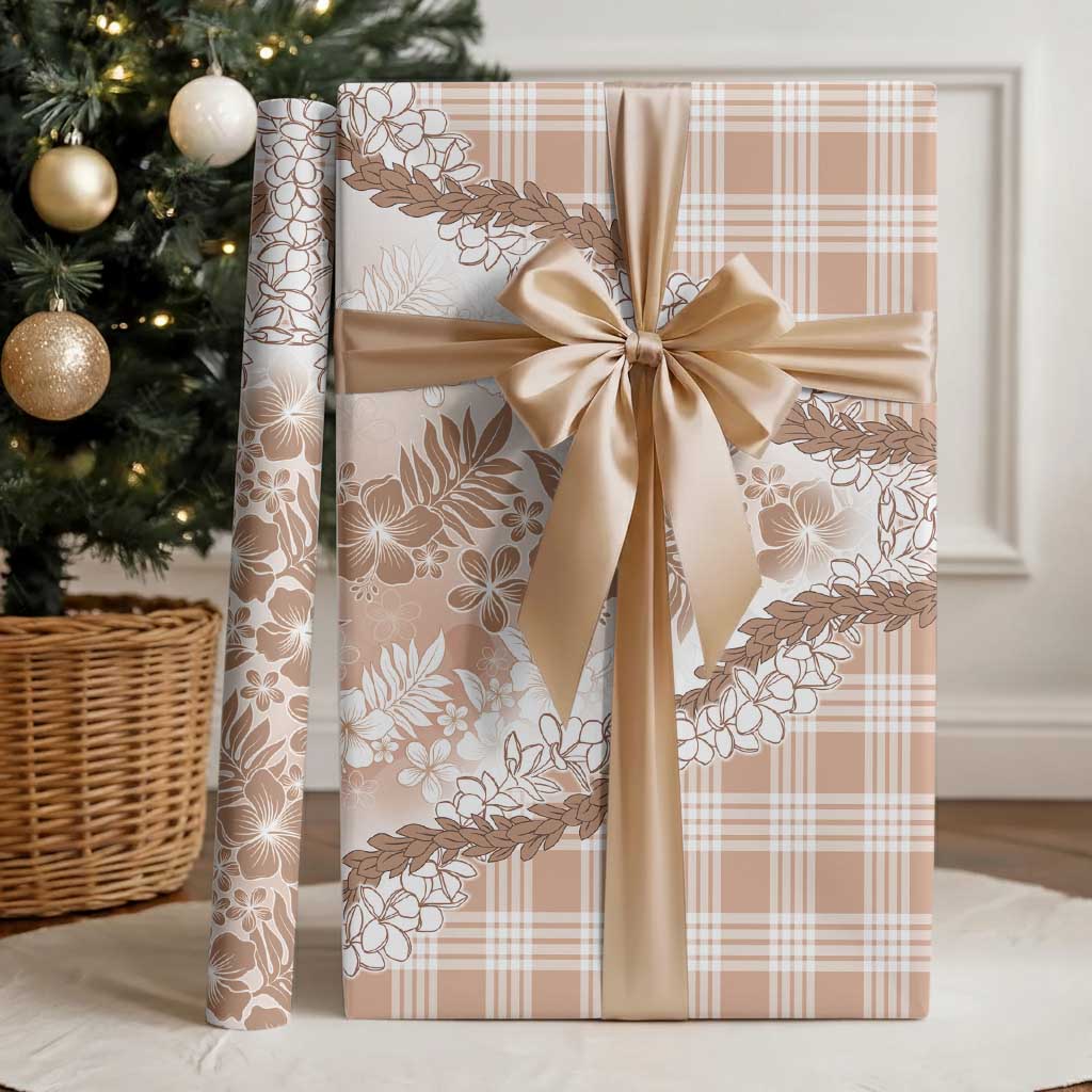 Aloha Hawaii Palaka Wrapping Paper Beige Plumeria Lei
