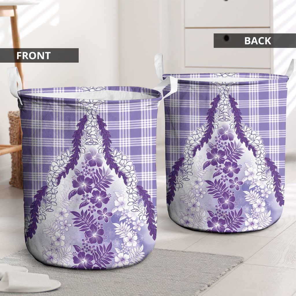 Aloha Hawaii Palaka Laundry Basket Purple Plumeria Lei - Polynesian Pride