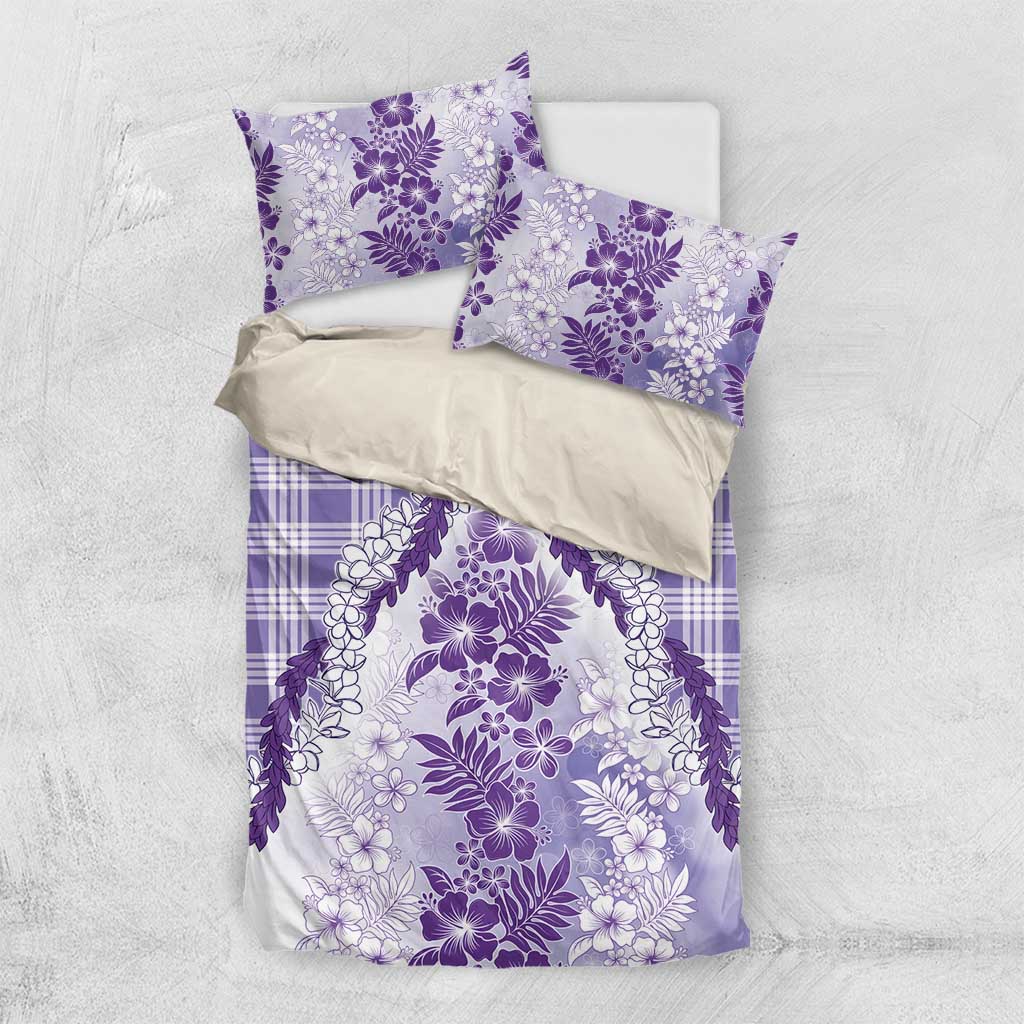 Aloha Hawaii Palaka Bedding Set Purple Plumeria Lei - Polynesian Pride