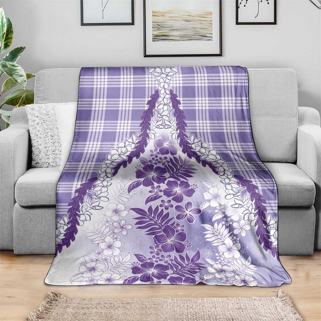 Aloha Hawaii Palaka Blanket Purple Plumeria Lei - Polynesian Pride