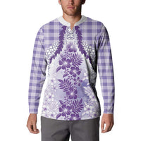 Aloha Hawaii Palaka Button Sweatshirt Purple Plumeria Lei - Polynesian Pride