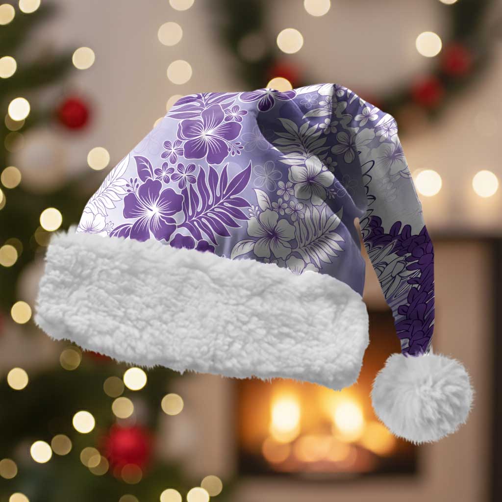 Aloha Hawaii Palaka Christmas Santa Hat Purple Plumeria Lei - Polynesian Pride