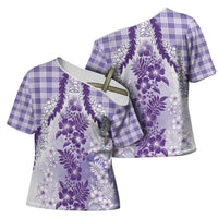 Aloha Hawaii Palaka Cross Shoulder Shirt Purple Plumeria Lei - Polynesian Pride