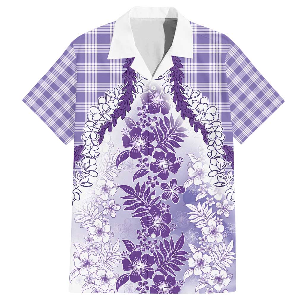 Aloha Hawaii Palaka Family Matching Long Sleeve Bodycon Dress and Hawaiian Shirt Purple Plumeria Lei - Polynesian Pride
