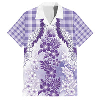 Aloha Hawaii Palaka Family Matching Off The Shoulder Long Sleeve Dress and Hawaiian Shirt Purple Plumeria Lei - Polynesian Pride