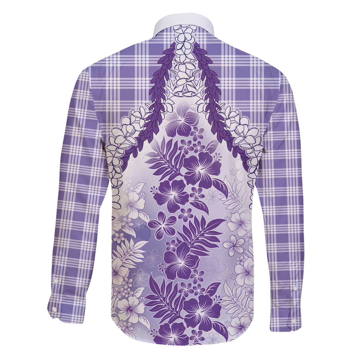 Aloha Hawaii Palaka Family Matching Off The Shoulder Long Sleeve Dress and Hawaiian Shirt Purple Plumeria Lei - Polynesian Pride