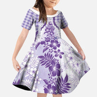 Aloha Hawaii Palaka Family Matching Off Shoulder Maxi Dress and Hawaiian Shirt Purple Plumeria Lei - Polynesian Pride