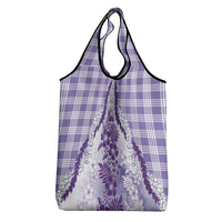 Aloha Hawaii Palaka Grocery Bag Purple Plumeria Lei - Polynesian Pride