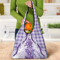 Aloha Hawaii Palaka Grocery Bag Purple Plumeria Lei - Polynesian Pride