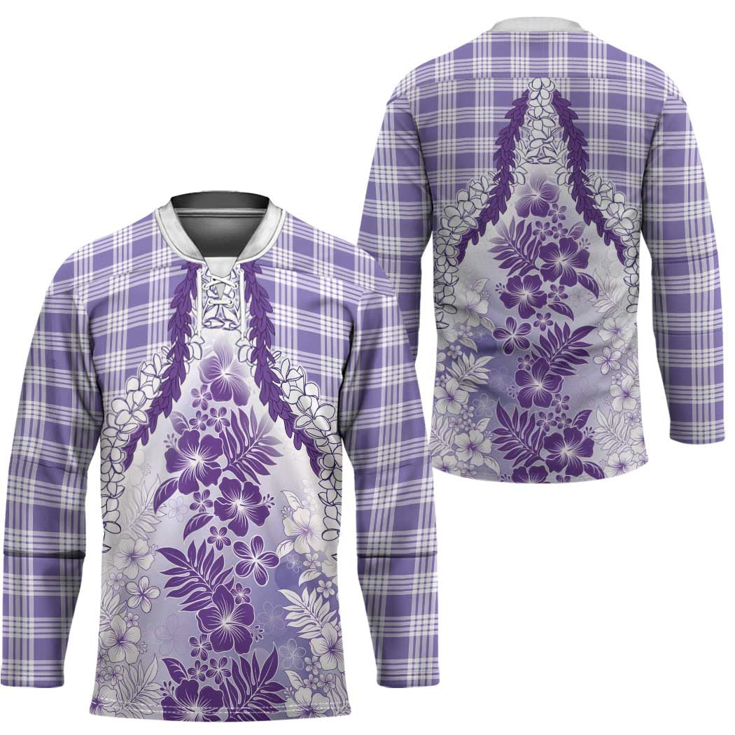 Aloha Hawaii Palaka Hockey Jersey Purple Plumeria Lei - Polynesian Pride