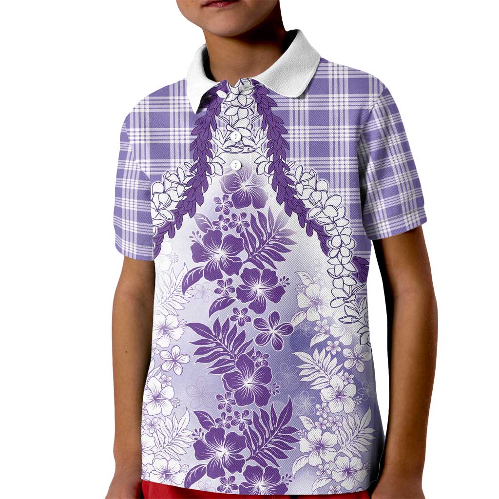 Aloha Hawaii Palaka Kid Polo Shirt Purple Plumeria Lei - Polynesian Pride