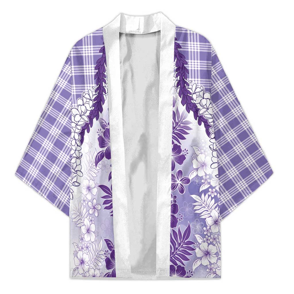 Aloha Hawaii Palaka Kimono Purple Plumeria Lei - Polynesian Pride