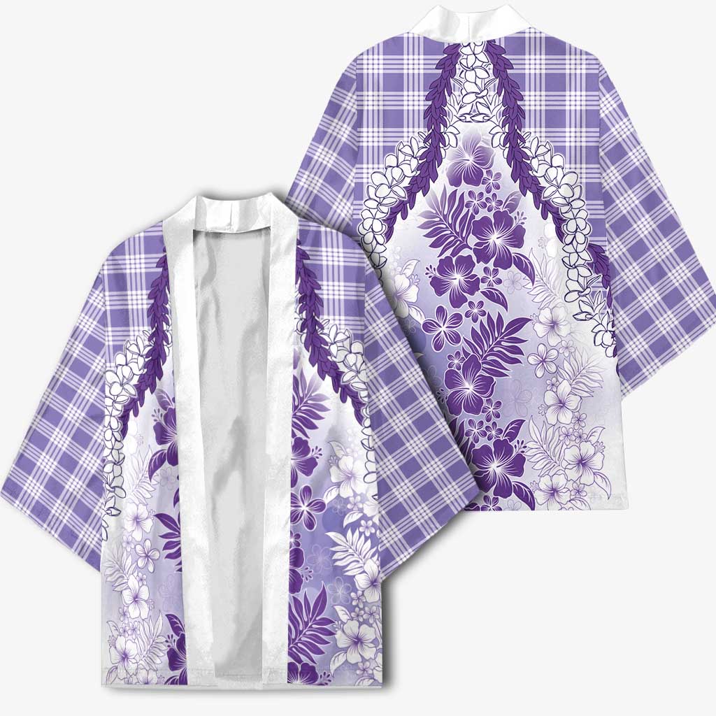 Aloha Hawaii Palaka Kimono Purple Plumeria Lei - Polynesian Pride